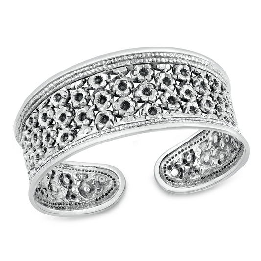 Handmade Floral Thai Silver Cuff Bracelet