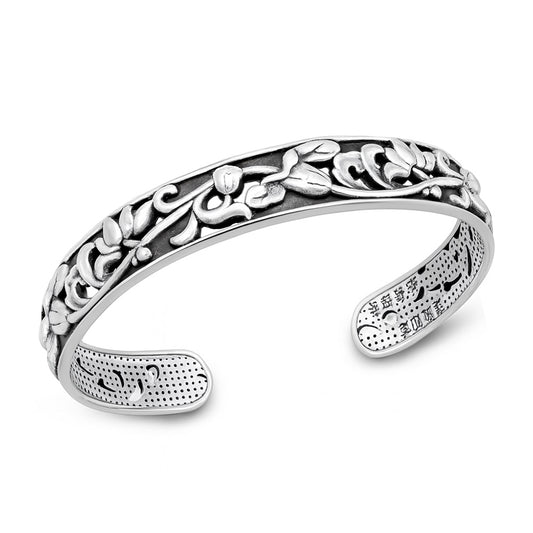 Silver Ornate Floral Cuff Bracelet