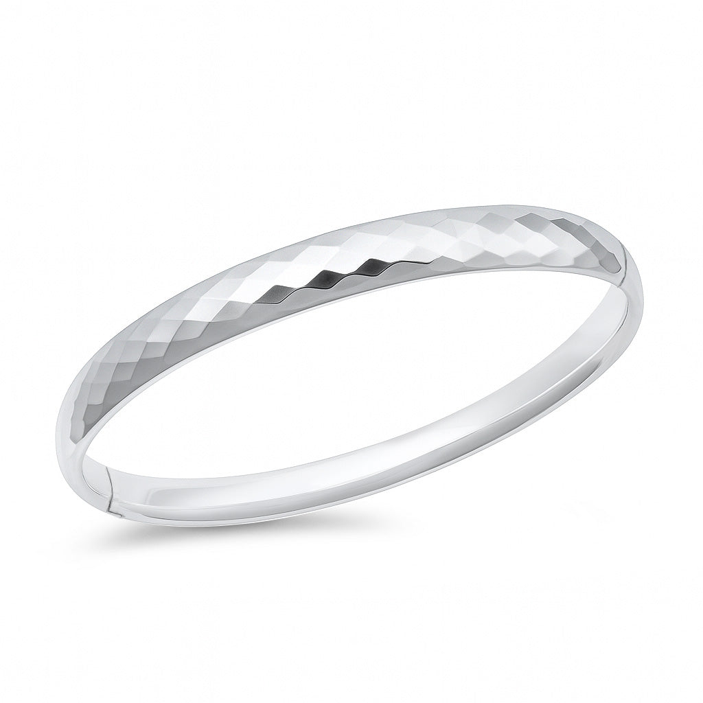 Silver Faceted Bangle - Snap Closure