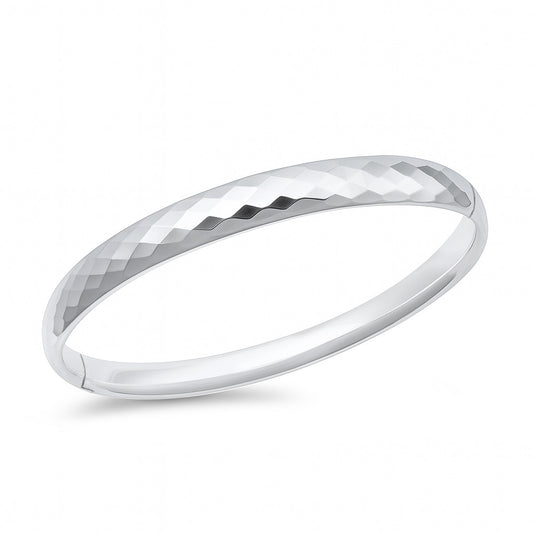 Silver Faceted Bangle - Snap Closure