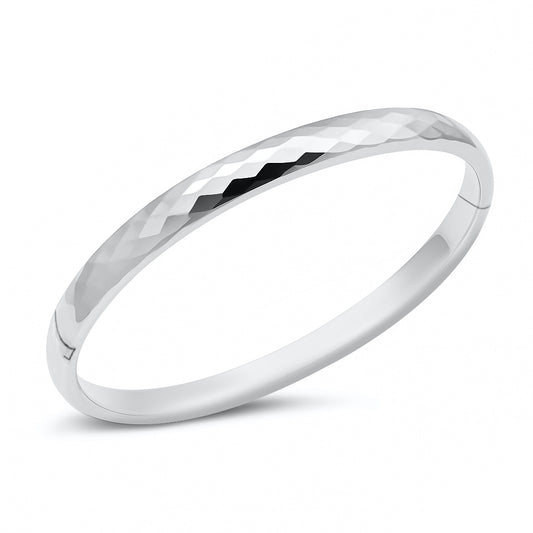 Silver Faceted Bangle - Snap Closure