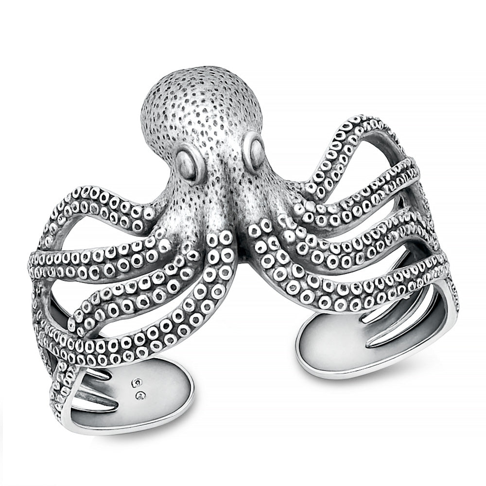 Silver Octopus Bangle Cuff Bracelet