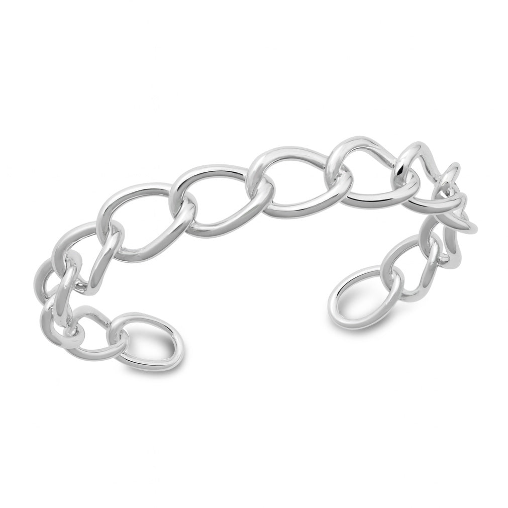 Silver Open Link Chain Cuff Bracelet