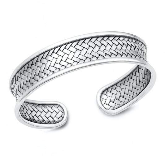 Silver Woven Basketweave Cuff Bangle