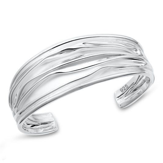 Silver Fluid Wave Cuff Bracelet