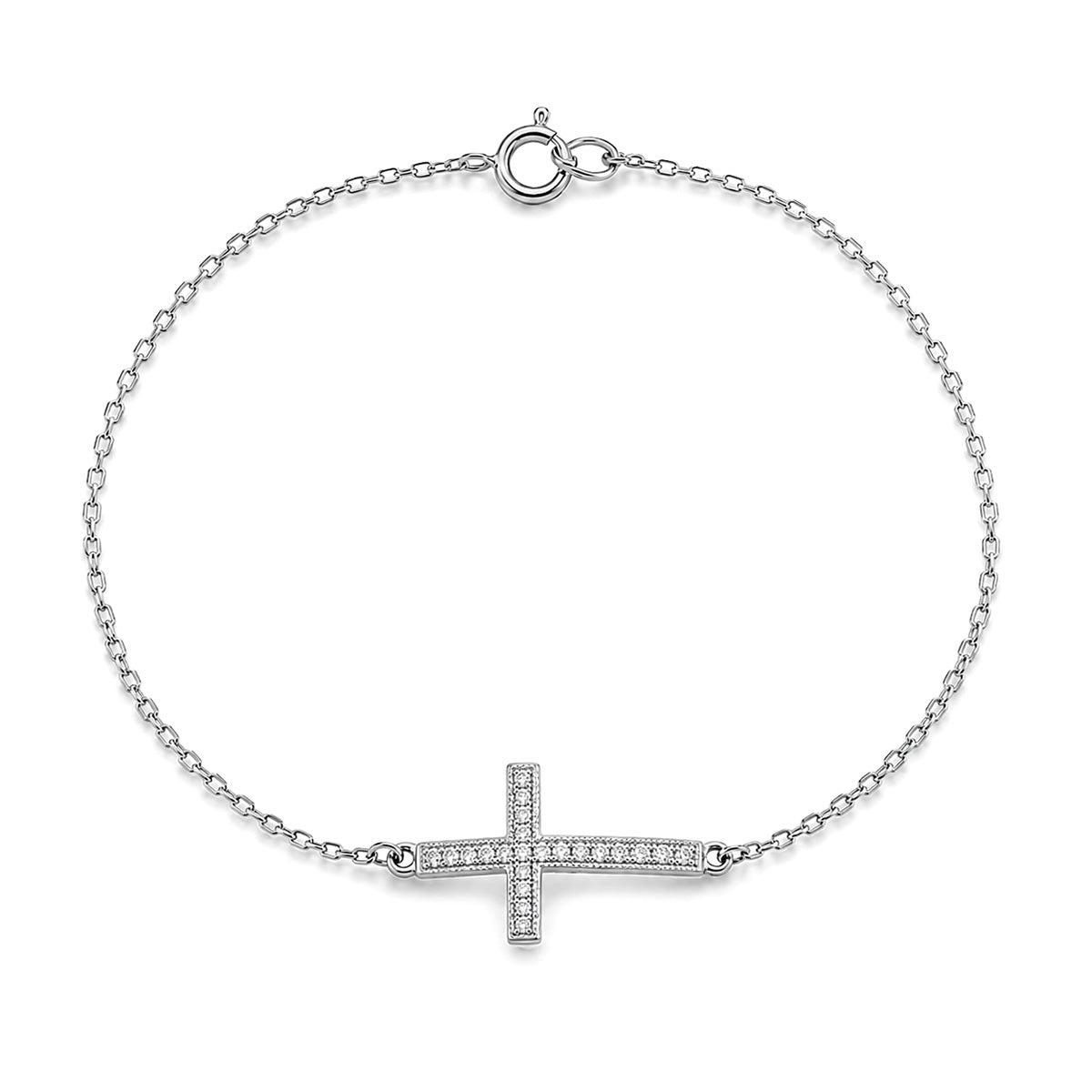 Silver CZ Bracelet - Sideway Cross