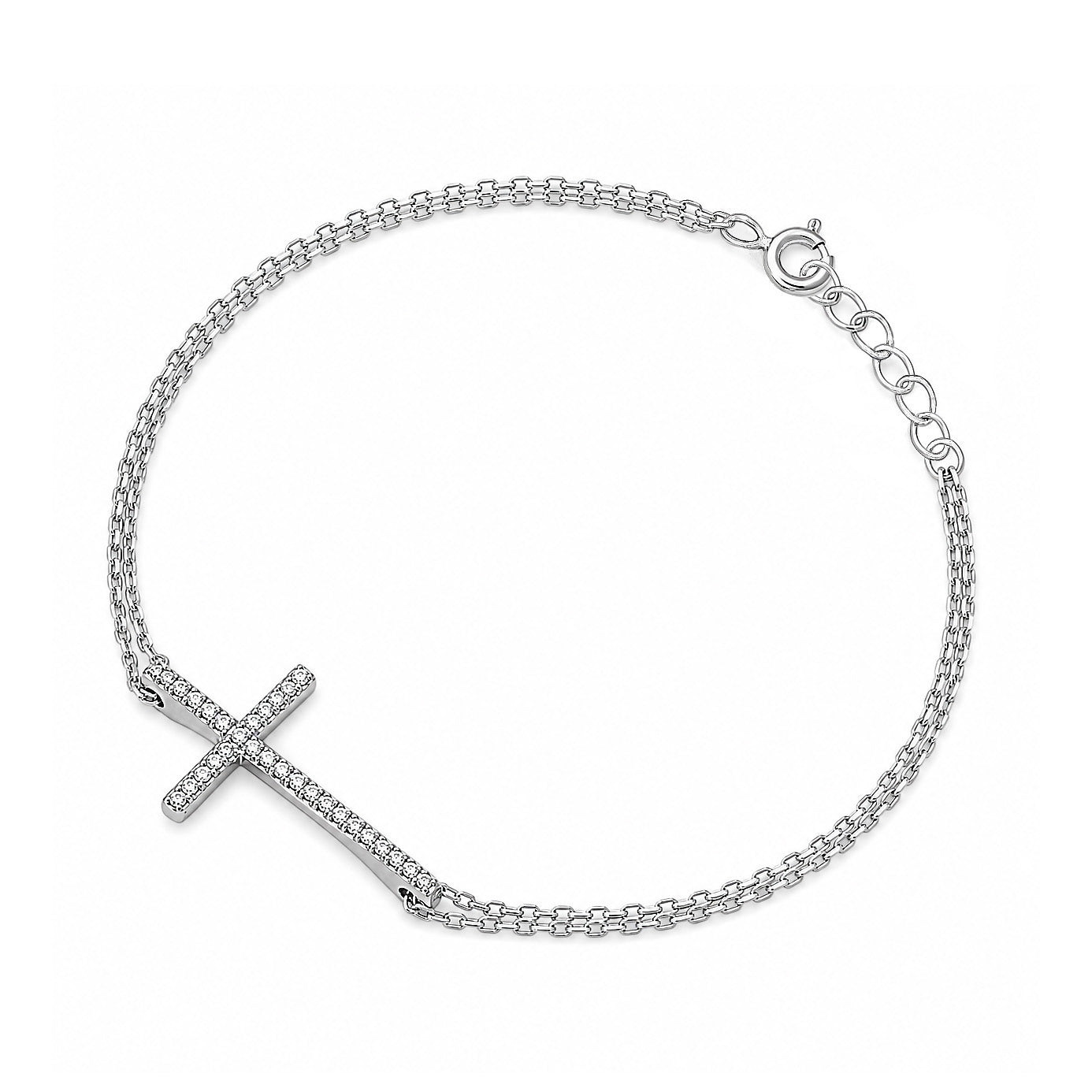 Silver CZ Bracelet - Sideway Cross