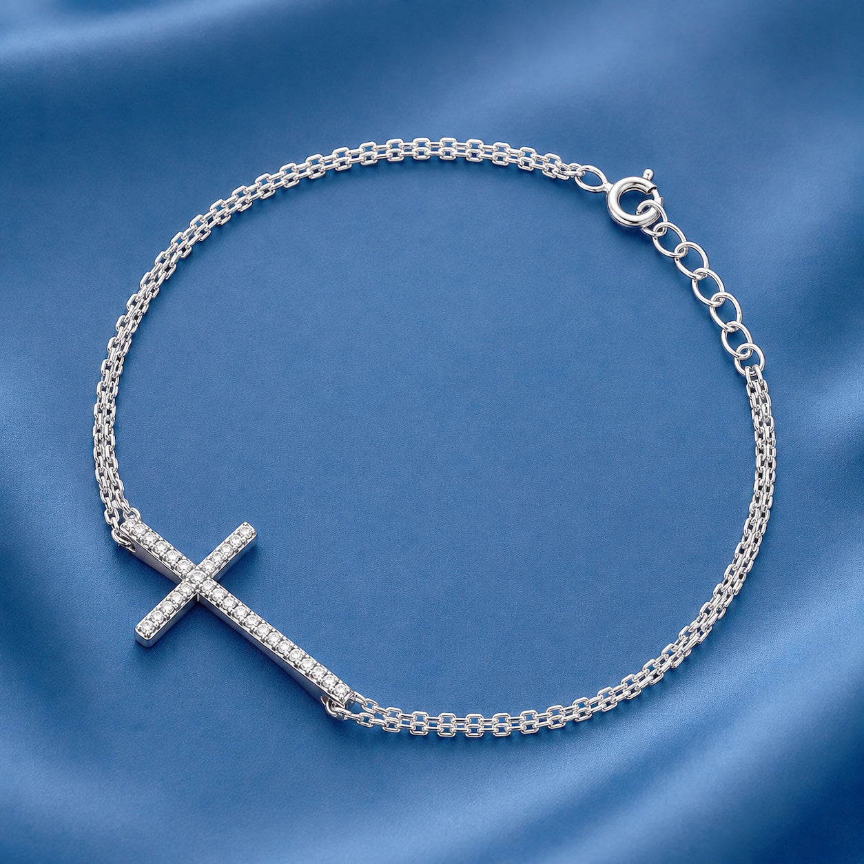 Silver CZ Bracelet - Sideway Cross