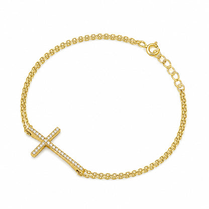Silver CZ Bracelet - Sideway Cross