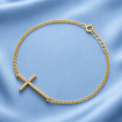 Silver CZ Bracelet - Sideway Cross