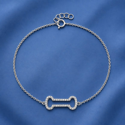 Silver CZ Bracelet - Dog Bone