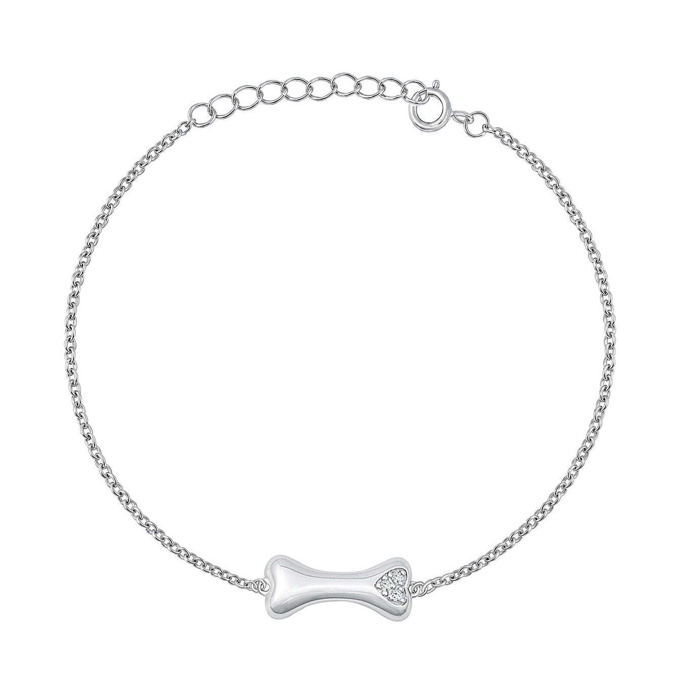 Silver CZ Bracelet - Dog Bone & Heart