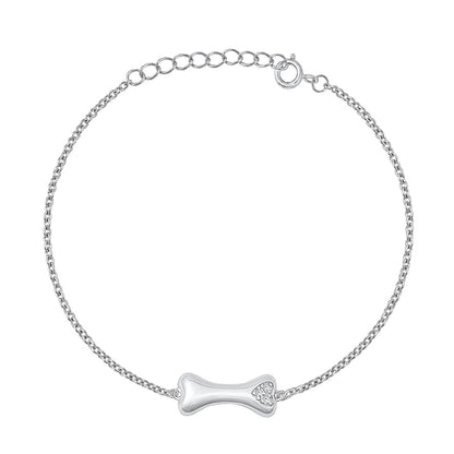 Silver CZ Bracelet - Dog Bone & Heart