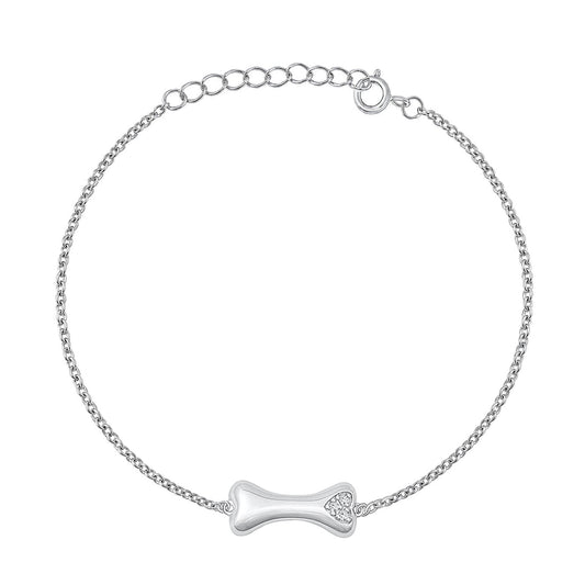 Silver CZ Bracelet - Dog Bone & Heart