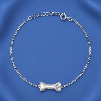 Silver CZ Bracelet - Dog Bone & Heart
