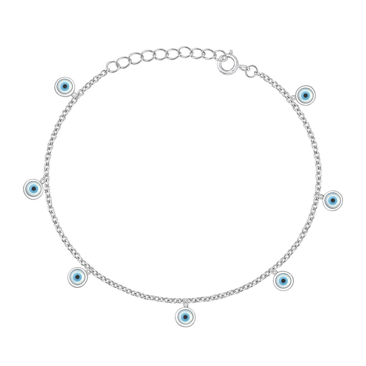 Silver Round Stone Charm Bracelet - Evil Eye