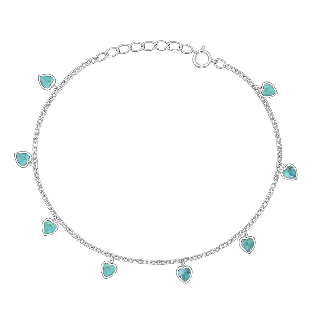 Silver Stone Bracelet - Heart Charms