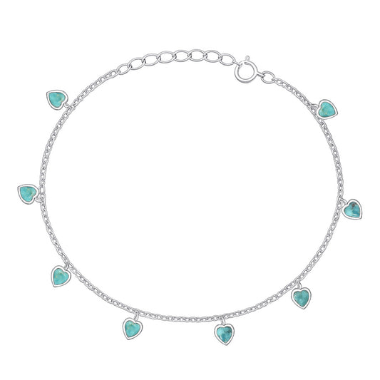 Silver Stone Bracelet - Heart Charms