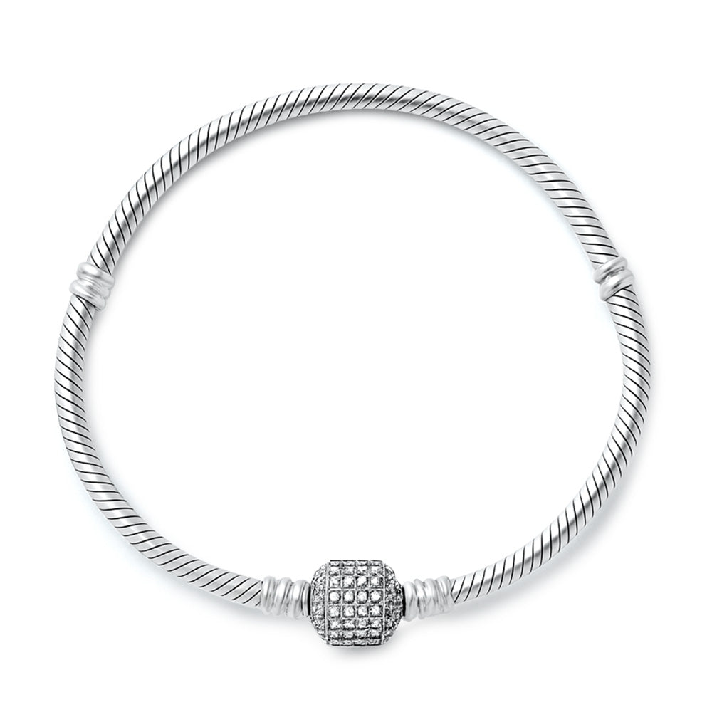 Silver CZ Bracelet - Pavé Barrel