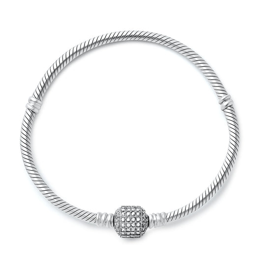 Silver CZ Bracelet - Pavé Barrel