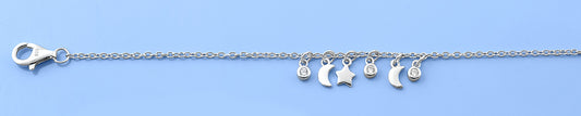 Silver Moon & Star CZ Charm Bracelet
