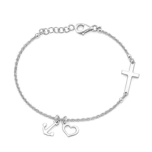 Silver Bracelet - Cross, Heart, Anchor