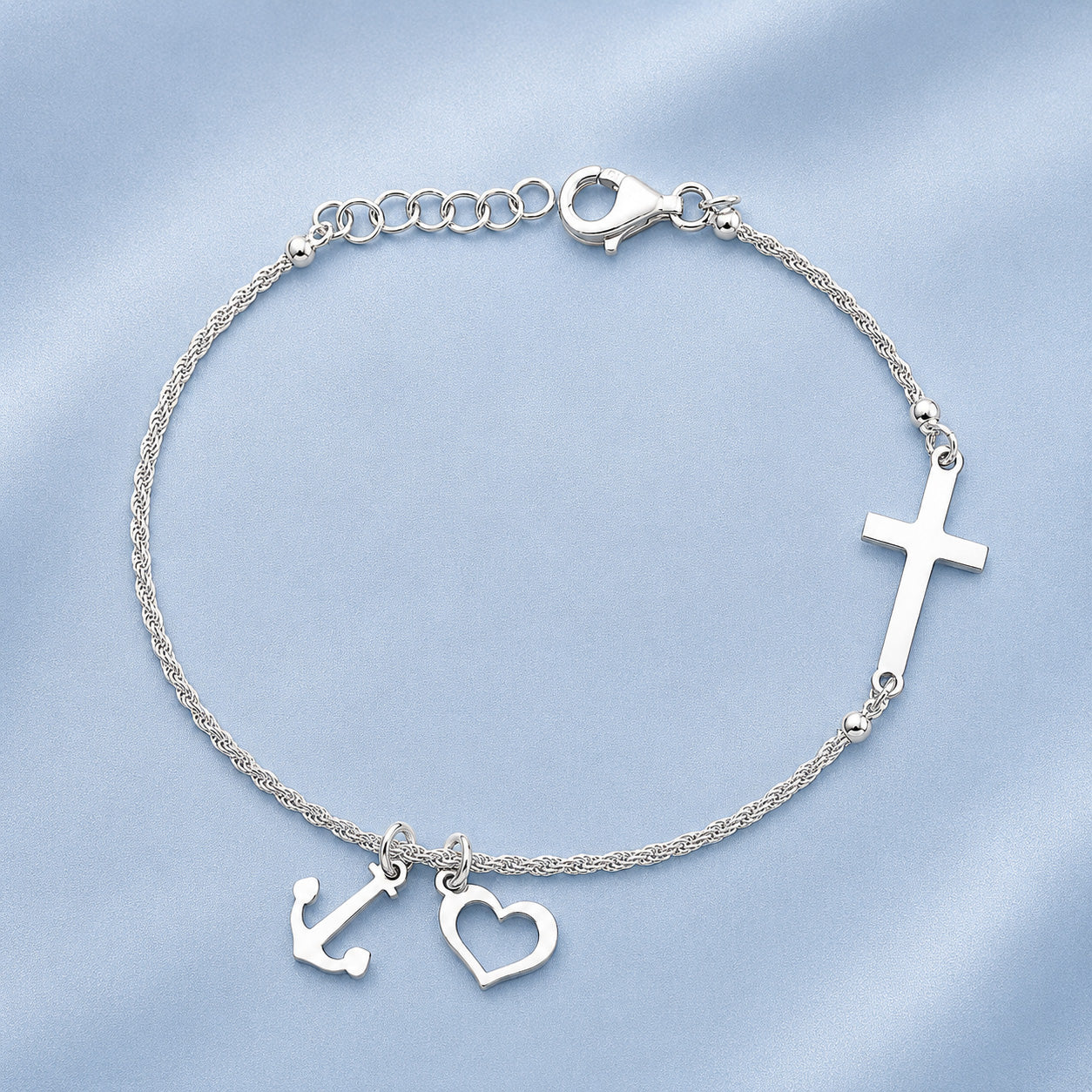 Silver Bracelet - Cross, Heart, Anchor