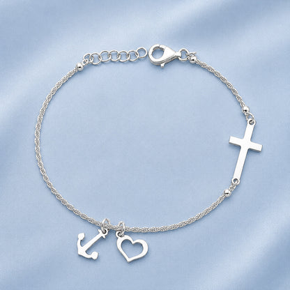 Silver Bracelet - Cross, Heart, Anchor
