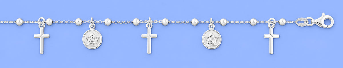 Silver Rosary Charm Bracelet - Angel & Cross