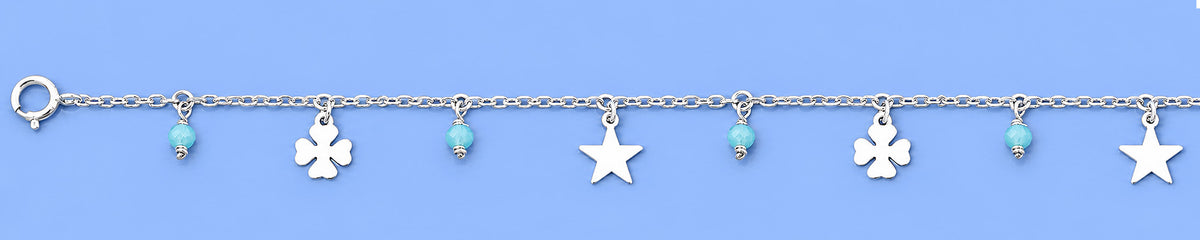 Silver Charm Bracelet Star and Clover