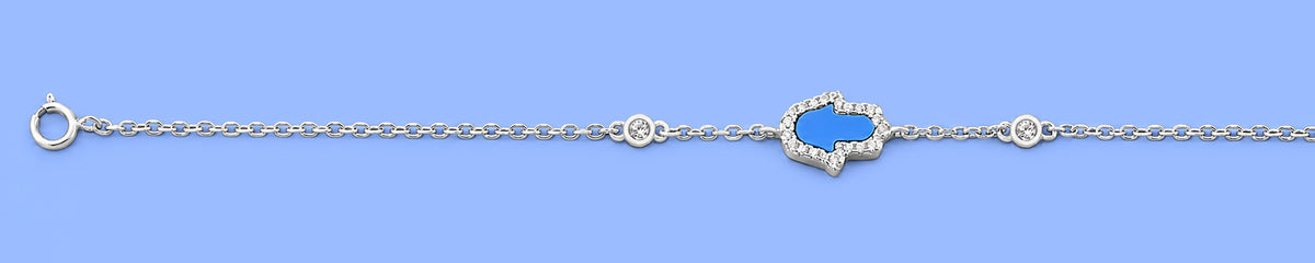 Silver CZ Anklet - Hamsa