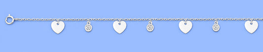 Silver Dangling Charm  Bracelet - Hearts