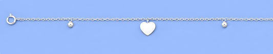 Silver Charm Bracelet - Heart and Beads