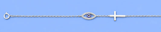 Silver CZ Bracelet - Evil Eye & Cross