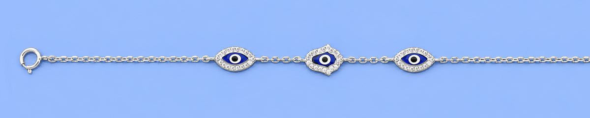 Silver CZ Bracelet - Evil Eye