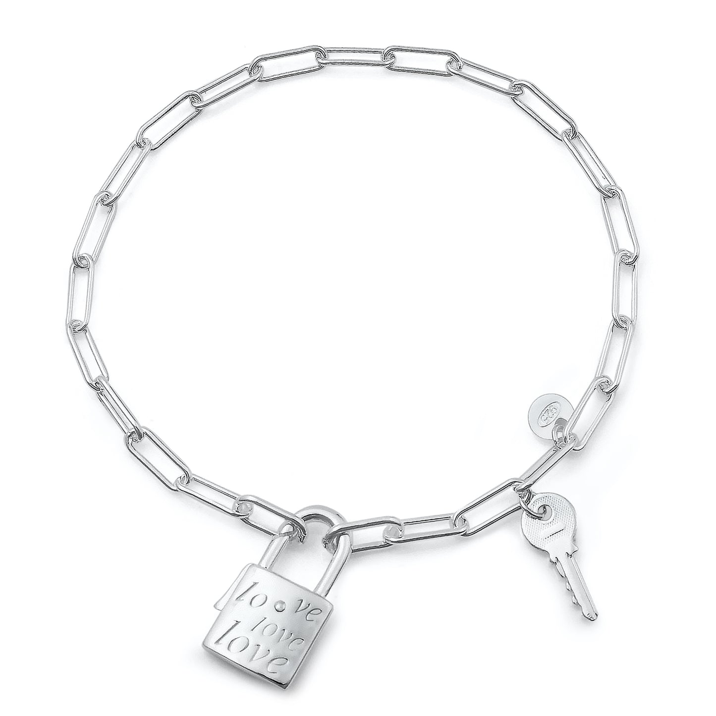 Silver  Love Lock & Key Bracelet