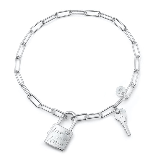 Silver  Love Lock & Key Bracelet