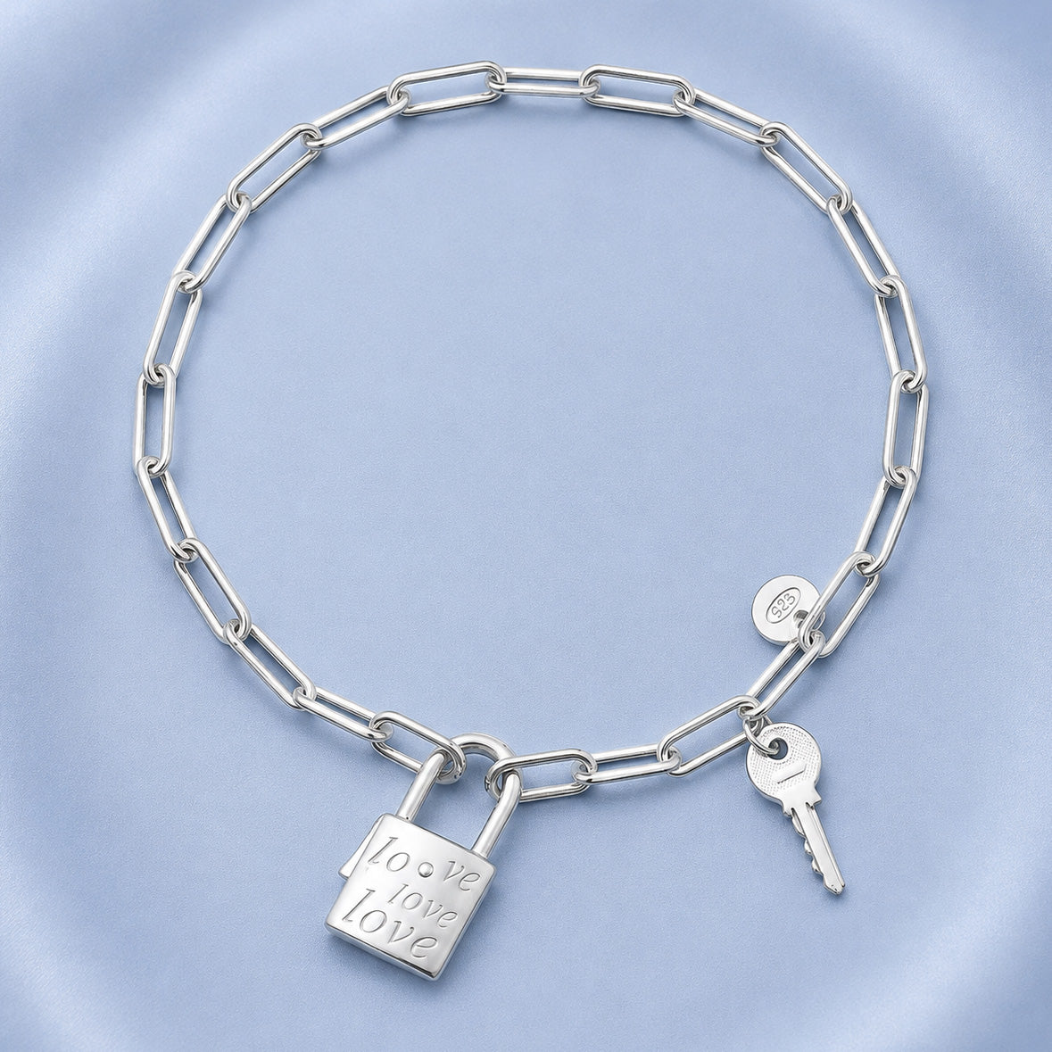 Silver  Love Lock & Key Bracelet