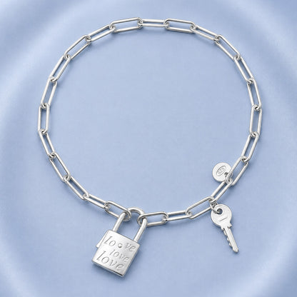 Silver  Love Lock & Key Bracelet