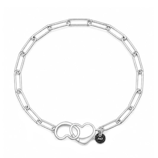 Silver Heart Clasp Elongated Cable Link Bracelet
