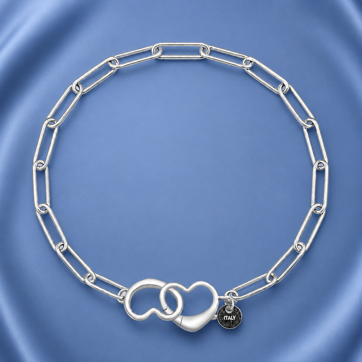 Silver Heart Clasp Elongated Cable Link Bracelet