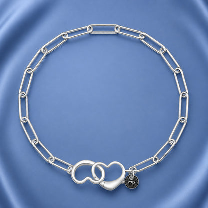 Silver Heart Clasp Elongated Cable Link Bracelet