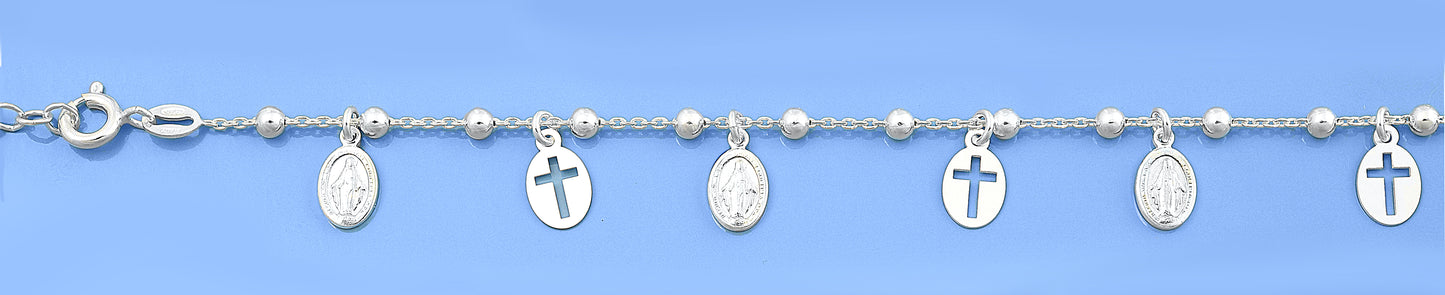 Silver Bracelet - Virgin Mary & Cross