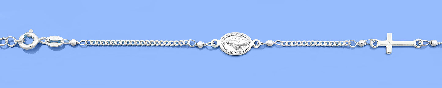 Silver Bracelet - Virgin Mary & Cross