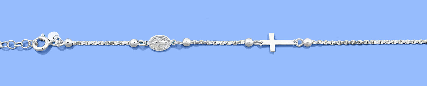 Silver Bracelet - Virgin Mary & Cross