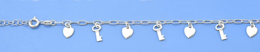 Silver Bracelet - Heart & Key