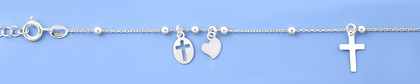 Silver Bracelet - Crosses & Hearts