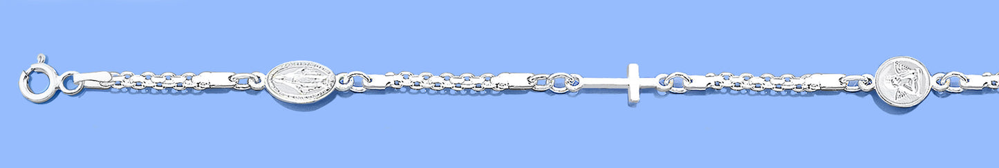 Silver Bracelet - Miraculous, Cross, & Angel