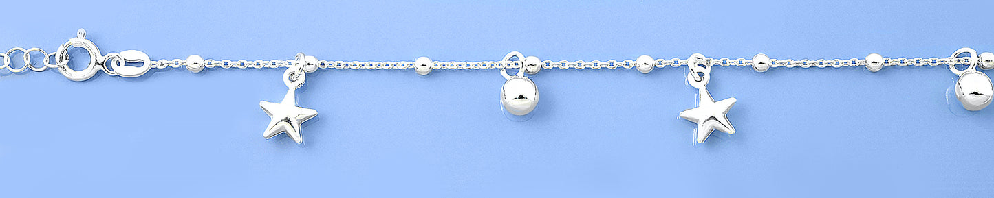 Silver Charm Bracelet - Star & Ball