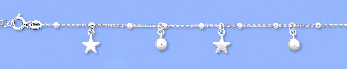 Silver Charm Bracelet - Star & Ball